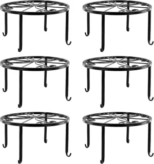 MOUYAT 6 PCS 9 Inch Metal Plant Stand, Iron Potted Stand Holder, Indoor Outdoor Floor Plant Holder Round Metal Planter for Flower Pot Home Garden Porch, Black