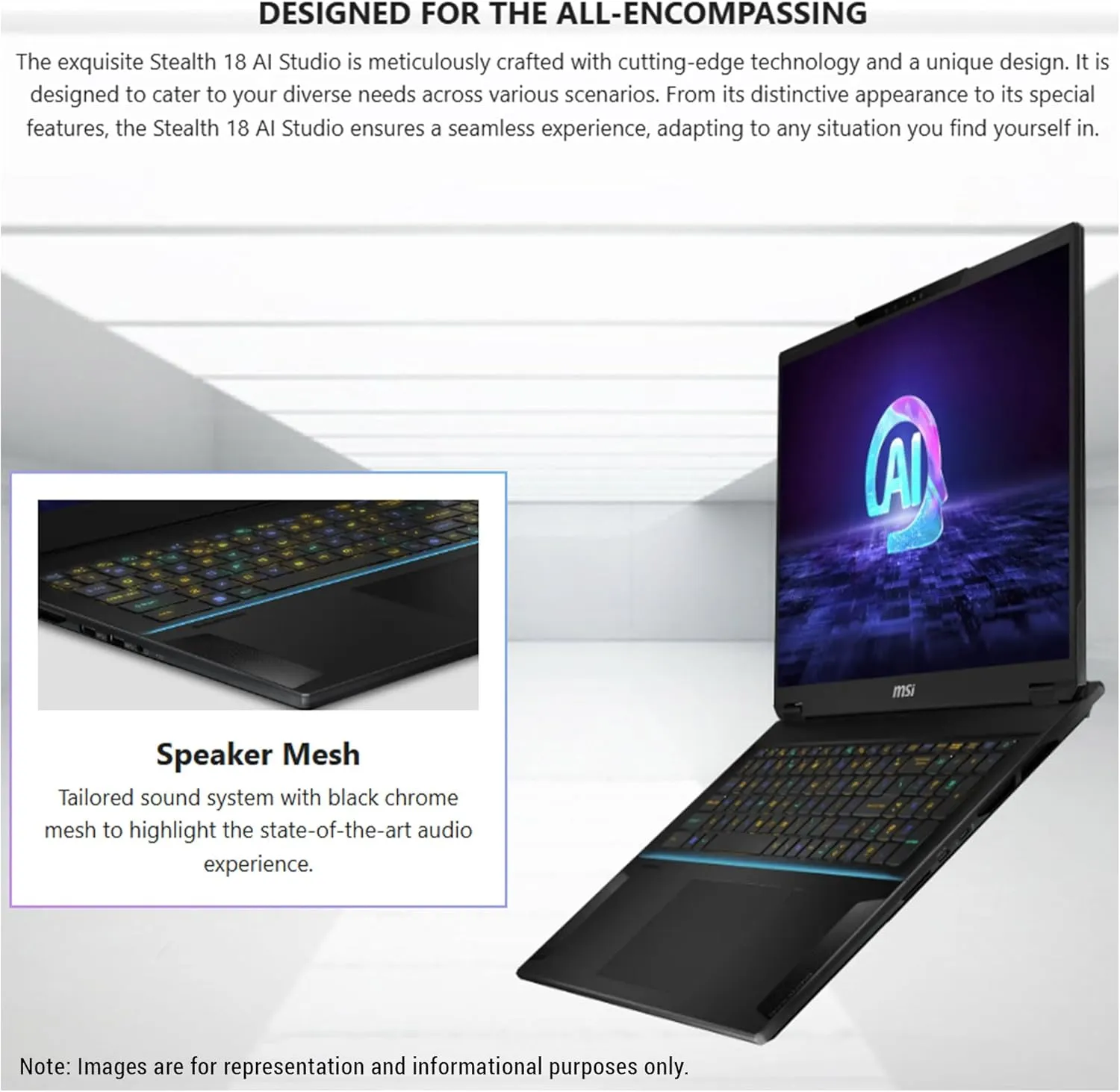 MSI Stealth 18 AI Studio Gaming Laptop, Intel Ultra 9-185H, 32 GB DDR5 RAM, 1 TB PCle SSD, 18” QHD  (2560x1600) 240Hz, Nvidia G-Force RTX 4080, Backlit Keyboard, W11 Home