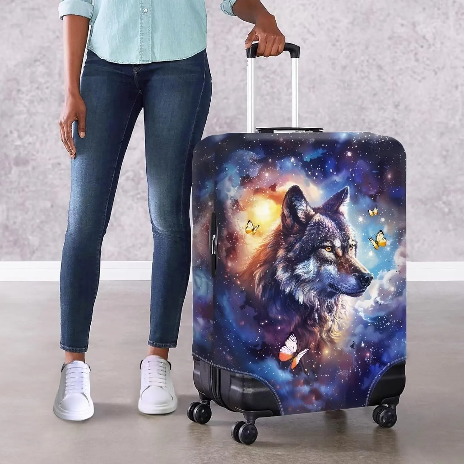 Mumeson 3D Wolf Luggage Cover Waterproof Anti Dust Suitcase Sleeve for Wheeled Suitcases Washable Suitcase Cover Cushion Luggage Protect Cover