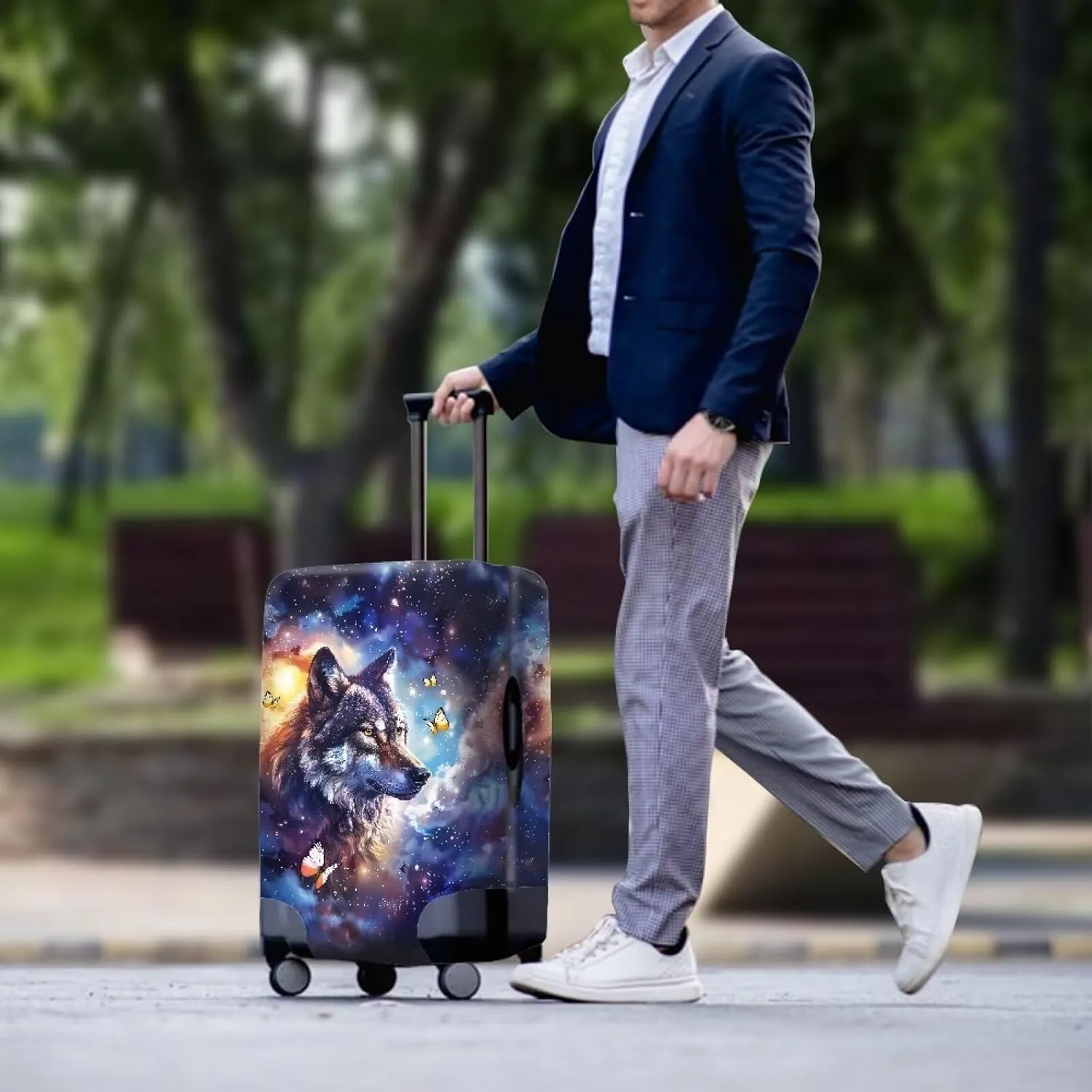 Mumeson 3D Wolf Luggage Cover Waterproof Anti Dust Suitcase Sleeve for Wheeled Suitcases Washable Suitcase Cover Cushion Luggage Protect Cover
