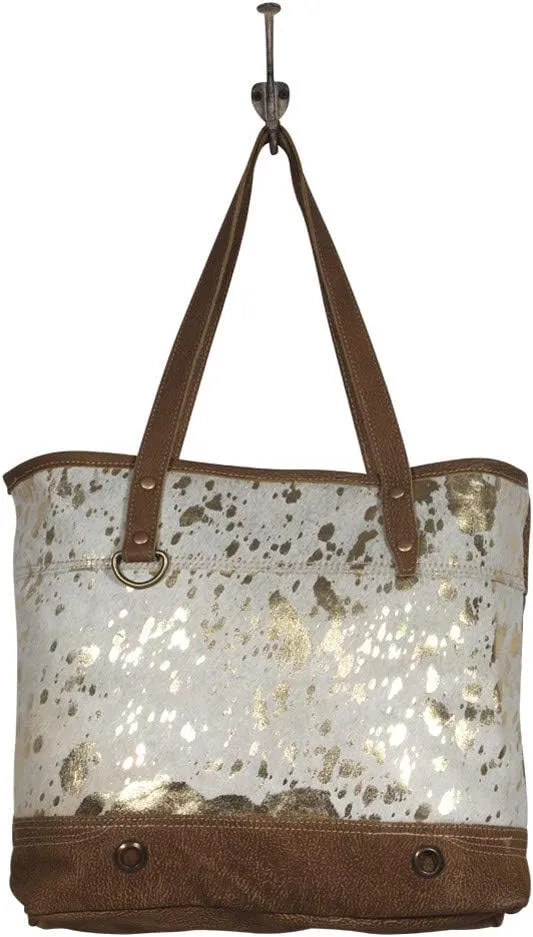 Myra Bags Largish Leather Tote Gold Fleck