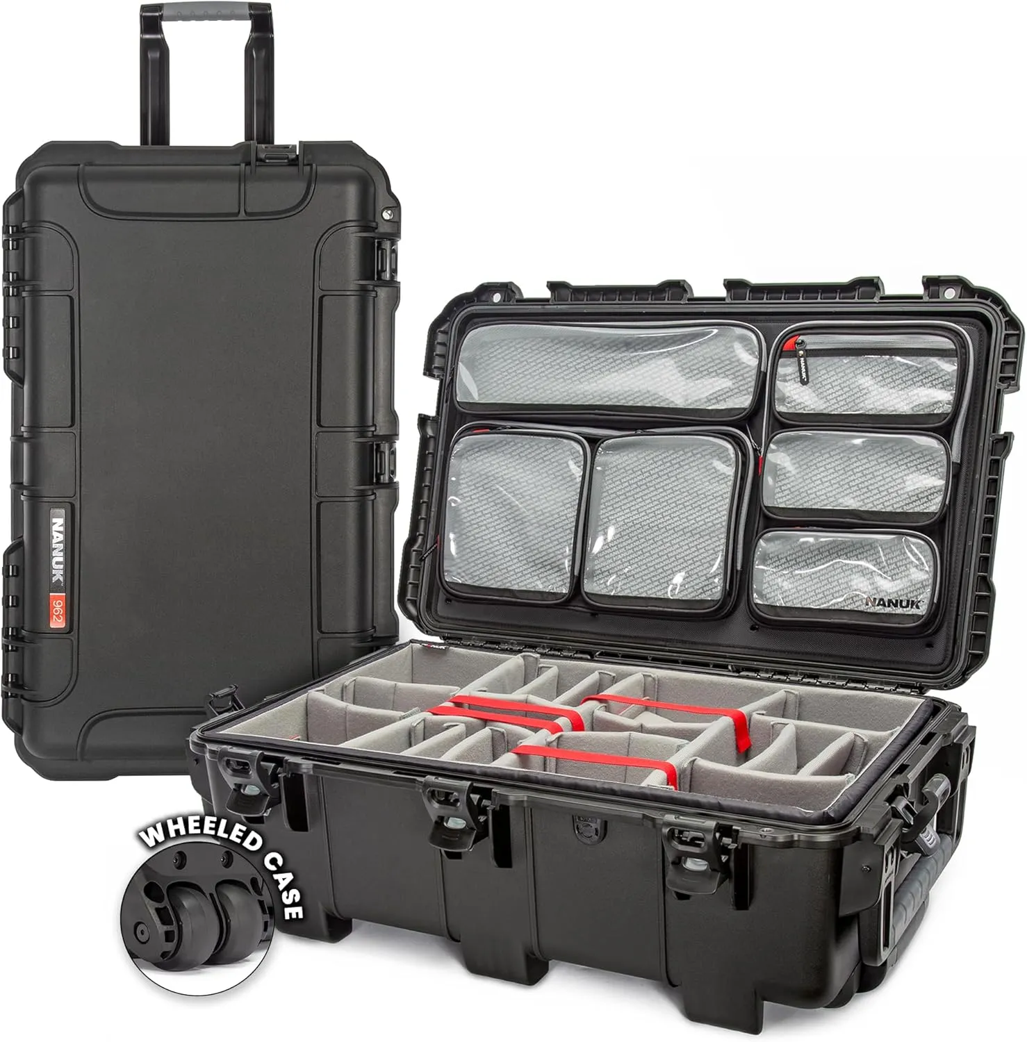 NANUK 962 Pro Photo Kit– Waterproof Large Travel Camera Hard Case with Wheels, Padded Dividers & Retractable Handle, 31" x 20" x 11" –Impact-Resistant, Dustproof, Durable, Ideal for Heavy Loads –Black