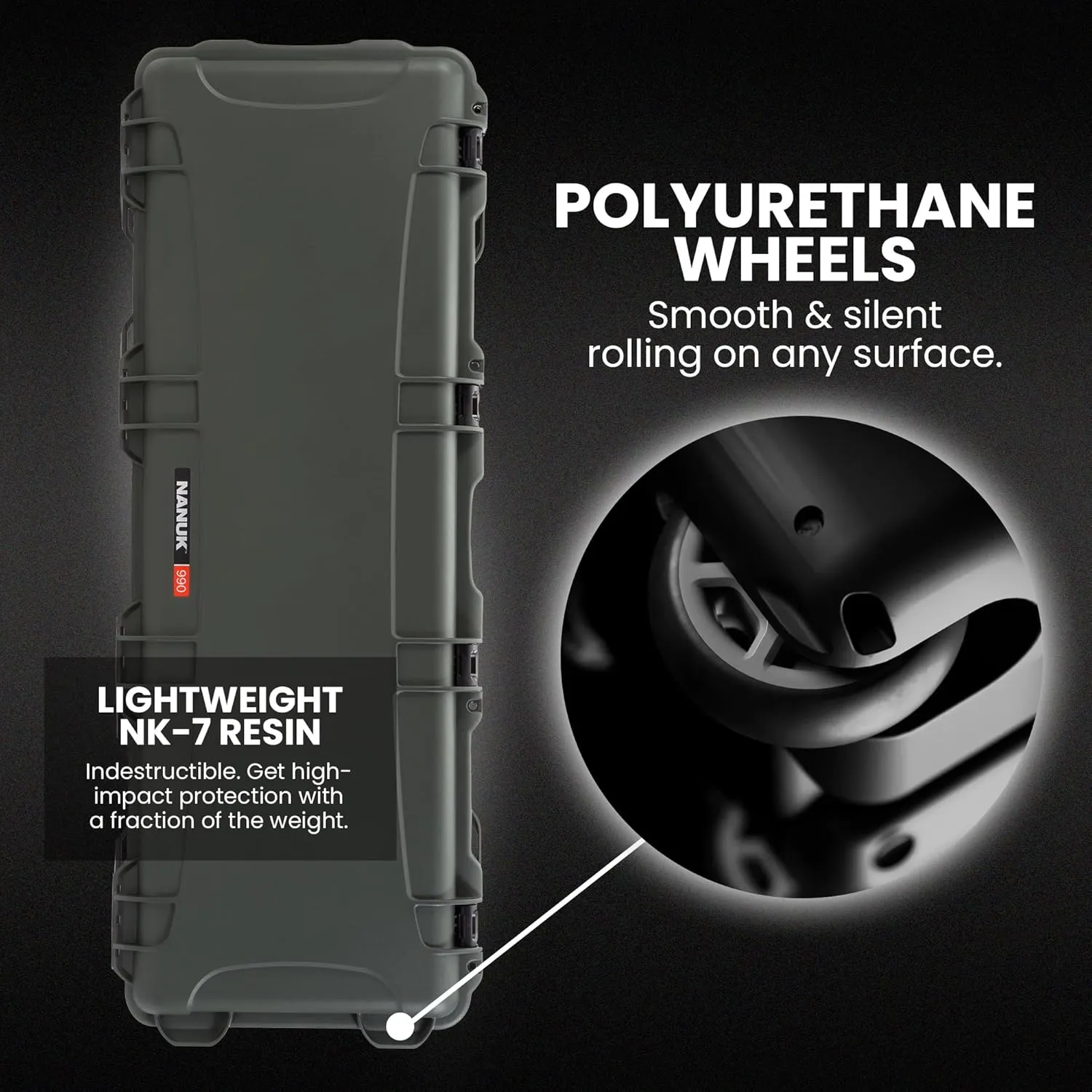 NANUK 985/990 Hard Case 40” and 47" with Wheels & Custom Fit Foam Insert, IP67 Waterproof & Crushproof, Rugged Construction for Ultimate Protection, Made in North America