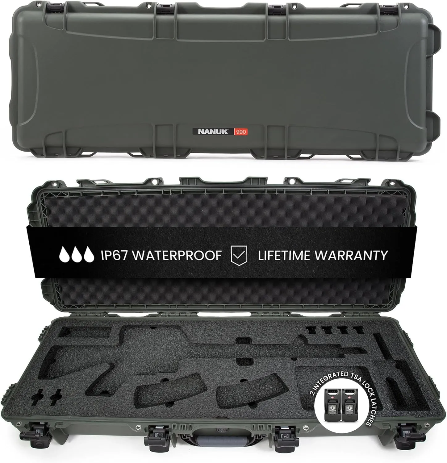 NANUK 985/990 Hard Case 40” and 47" with Wheels & Custom Fit Foam Insert, IP67 Waterproof & Crushproof, Rugged Construction for Ultimate Protection, Made in North America