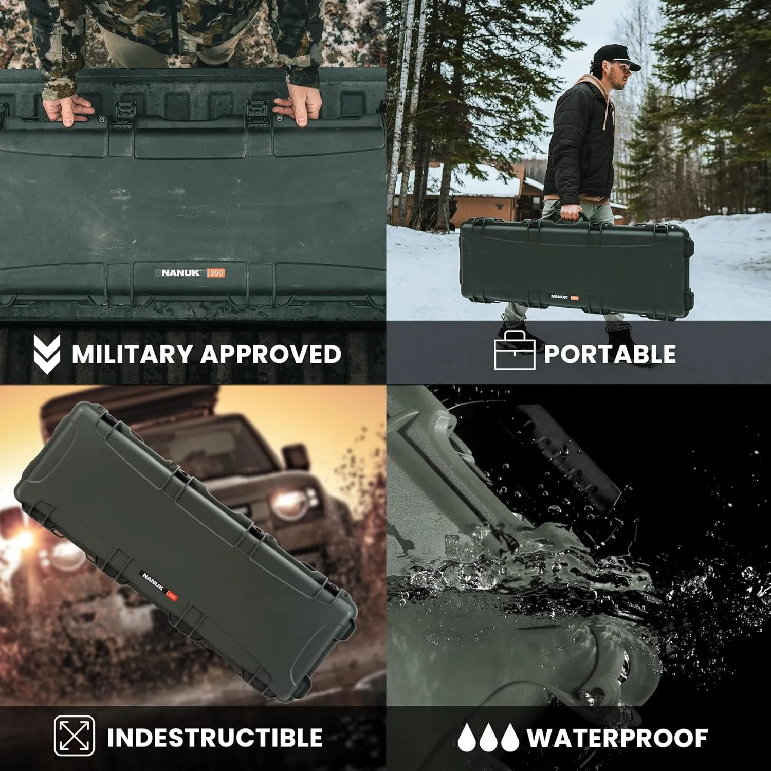 NANUK 985/990 Hard Case 40” and 47" with Wheels & Custom Fit Foam Insert, IP67 Waterproof & Crushproof, Rugged Construction for Ultimate Protection, Made in North America