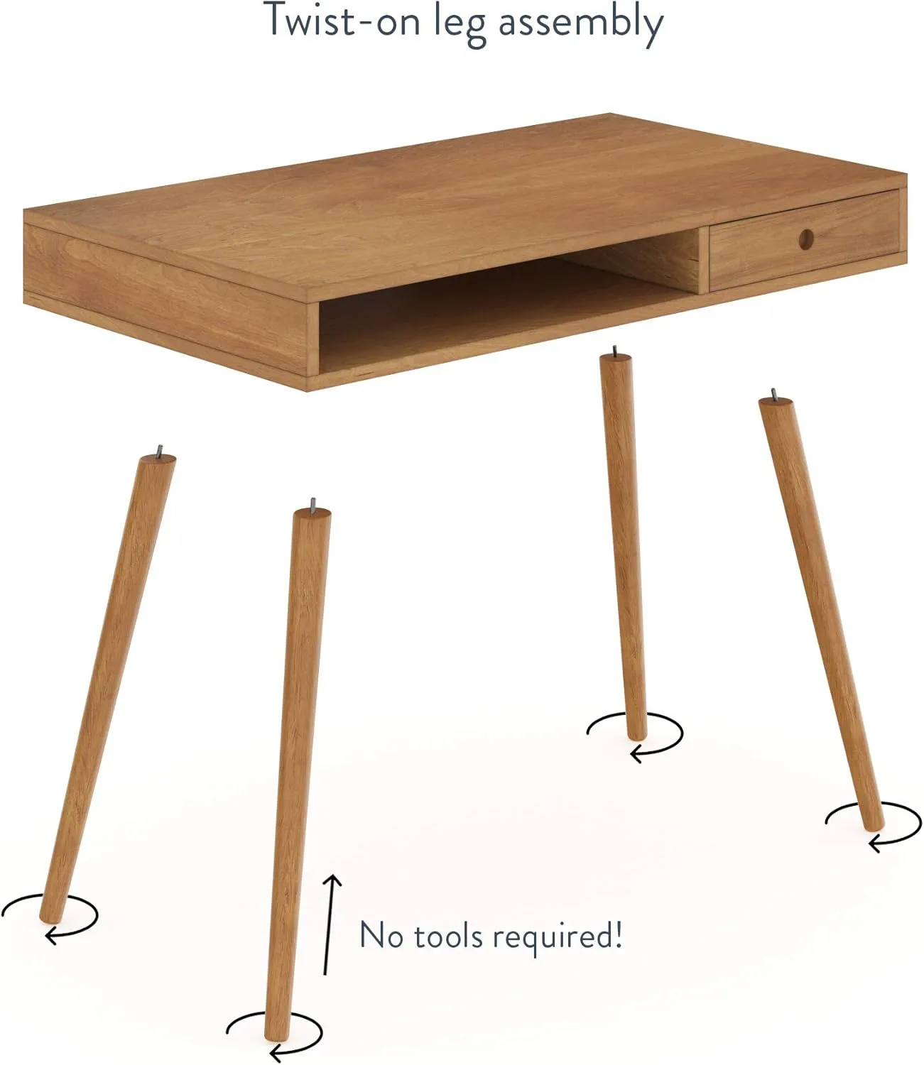 Nathan James Parker Modern Home Office Writing, Computer or Laptop Desk with Open Storage Cubby and Small Drawer, Walnut