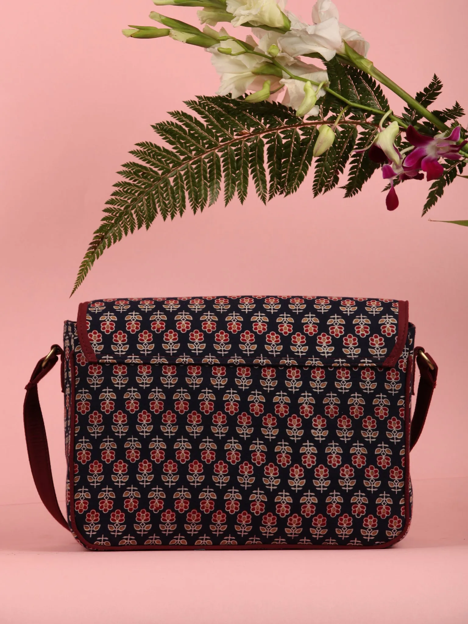 Navy Ajrakh Block Printed Sling Bag - B0101