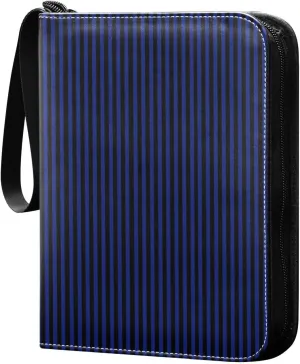 Navy Black Stripes Card Binder 4 Pocket Trading Card Album Fits 400 Sports/Game Cards, PU Cover 3 Ring Card Collection with 50 Removable Sleeves