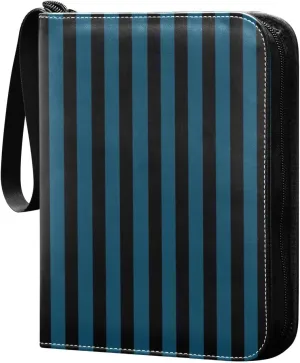 Navy Blue Black Stripes Card Binder 4 Pocket Trading Card Album Fits 400 Sports/Game Cards, PU Cover 3 Ring Card Collection with 50 Removable Sleeves