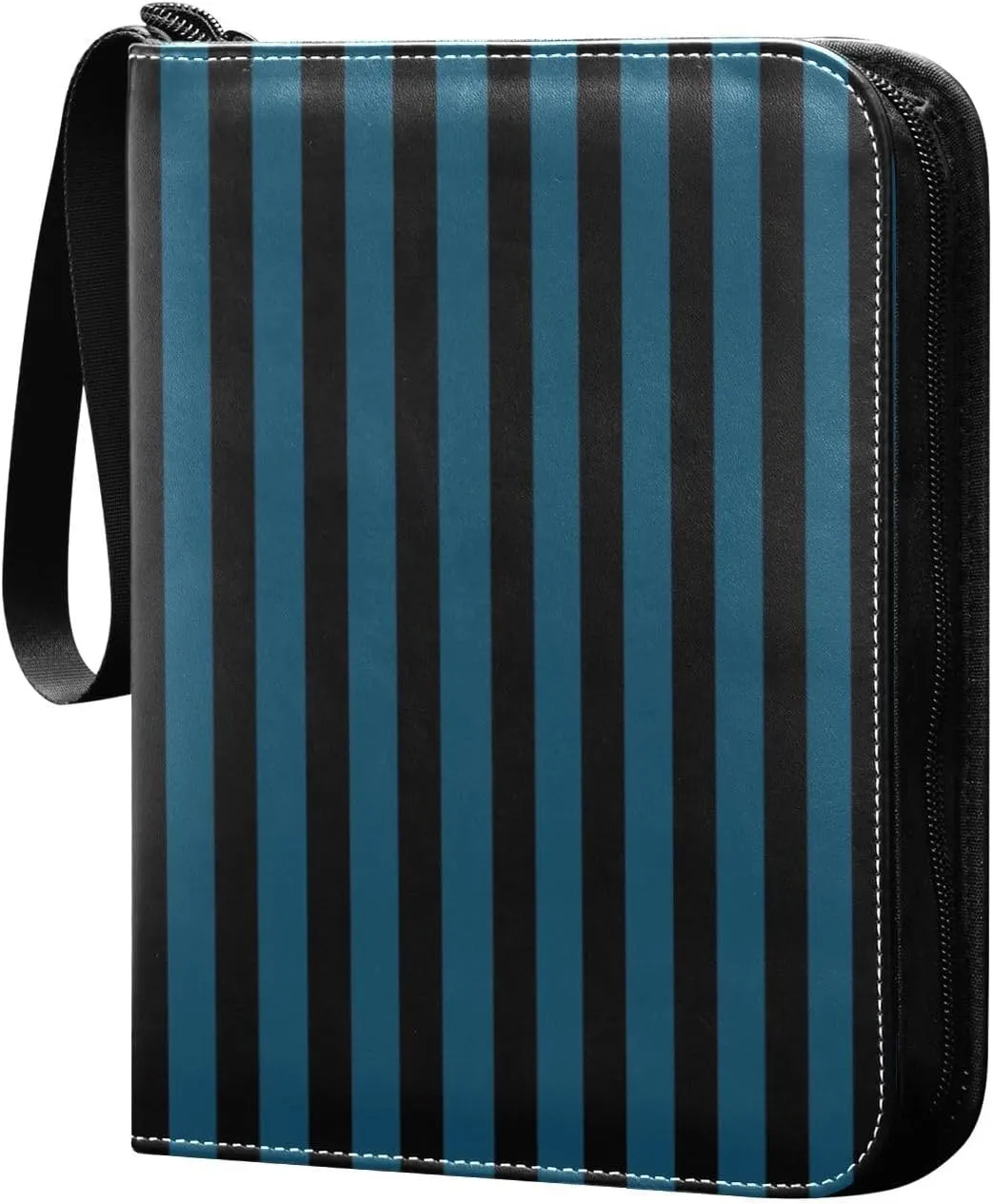 Navy Blue Black Stripes Card Binder 4 Pocket Trading Card Album Fits 400 Sports/Game Cards, PU Cover 3 Ring Card Collection with 50 Removable Sleeves