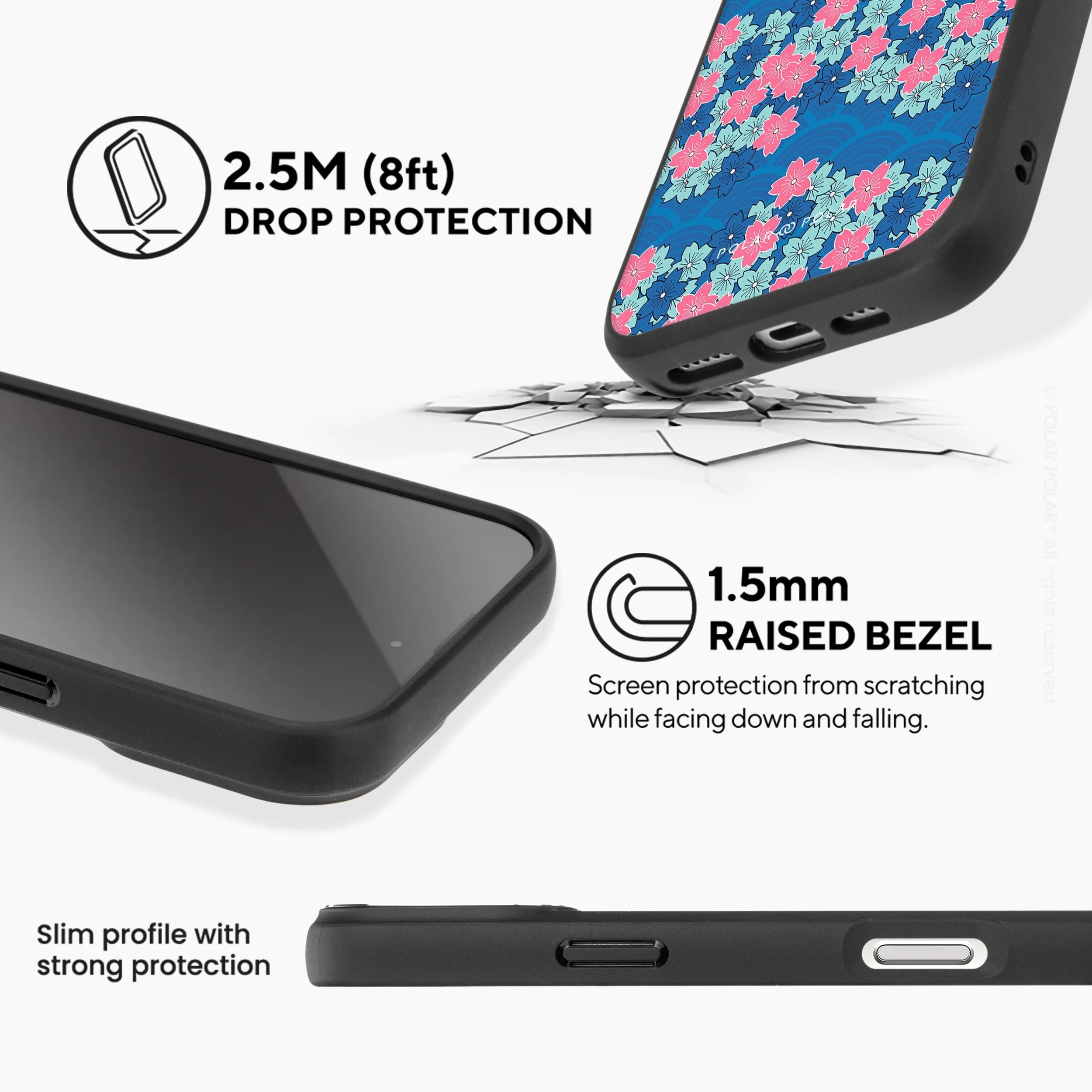 Navy Sakura Wave - iPhone 16 Frosted Black Bumper MagSafe Case
