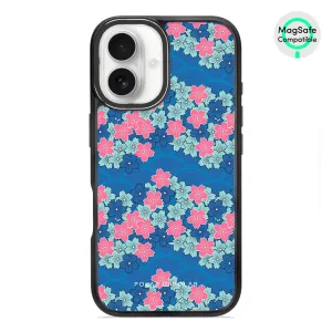 Navy Sakura Wave - iPhone 16 Frosted Black Bumper MagSafe Case