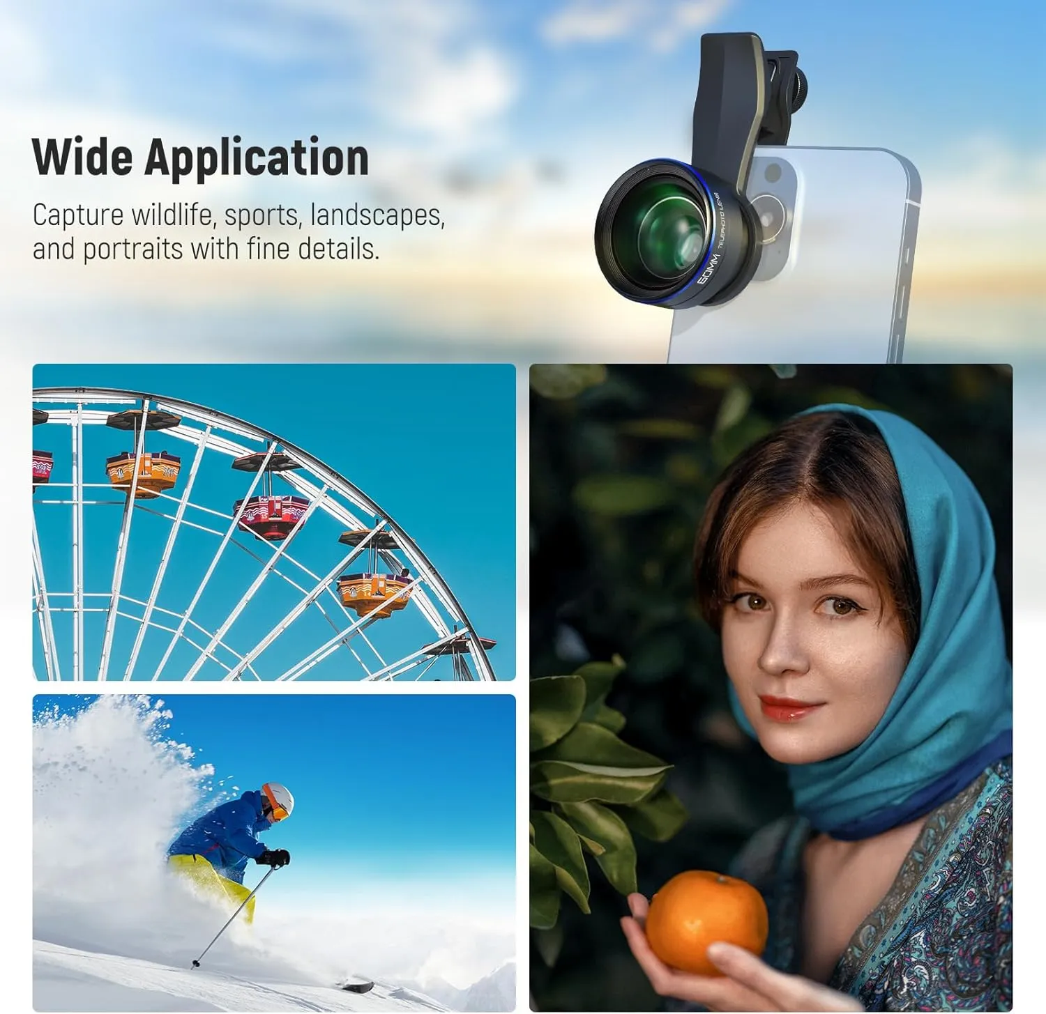 NEEWER 60mm Telephoto Lens with 17mm Thread Phone Lens Clip & 67mm Filter Adapter Ring, 2X Magnification Compatible with iPhone Samsung, LS-41 PRO