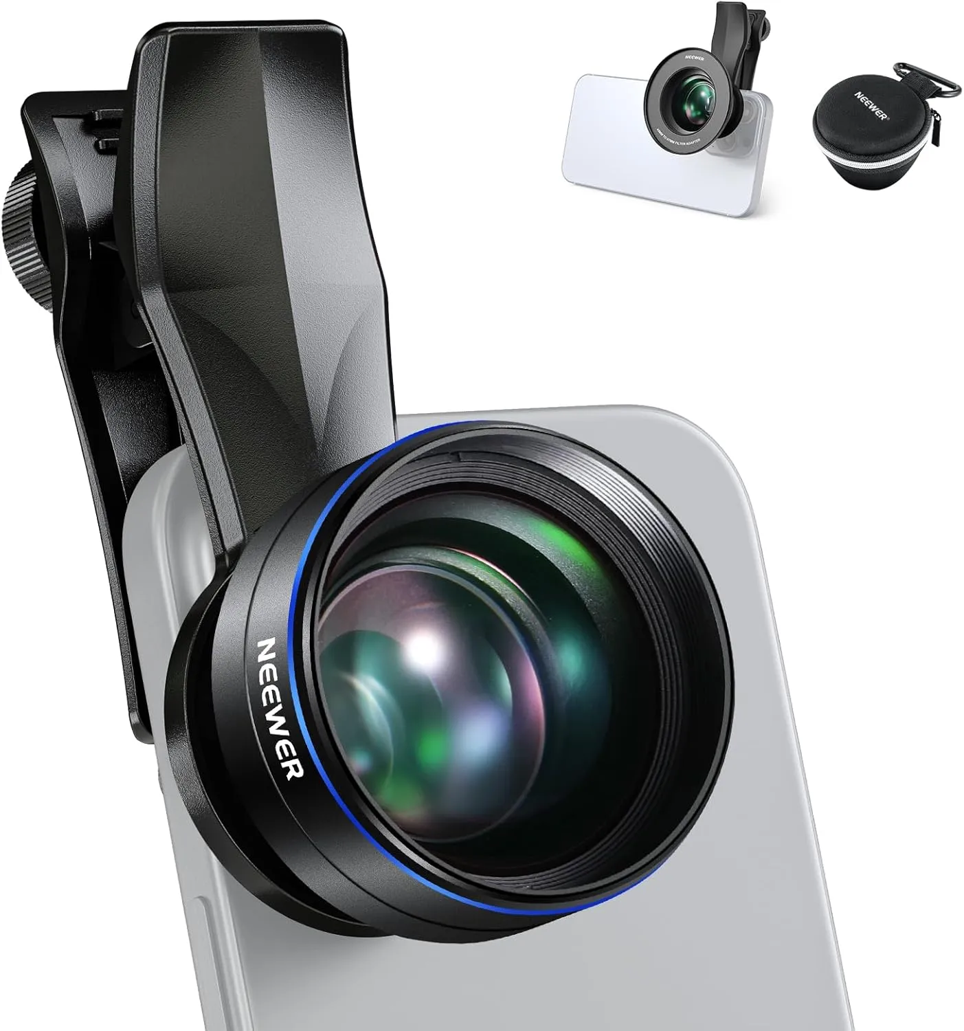 NEEWER 60mm Telephoto Lens with 17mm Thread Phone Lens Clip & 67mm Filter Adapter Ring, 2X Magnification Compatible with iPhone Samsung, LS-41 PRO