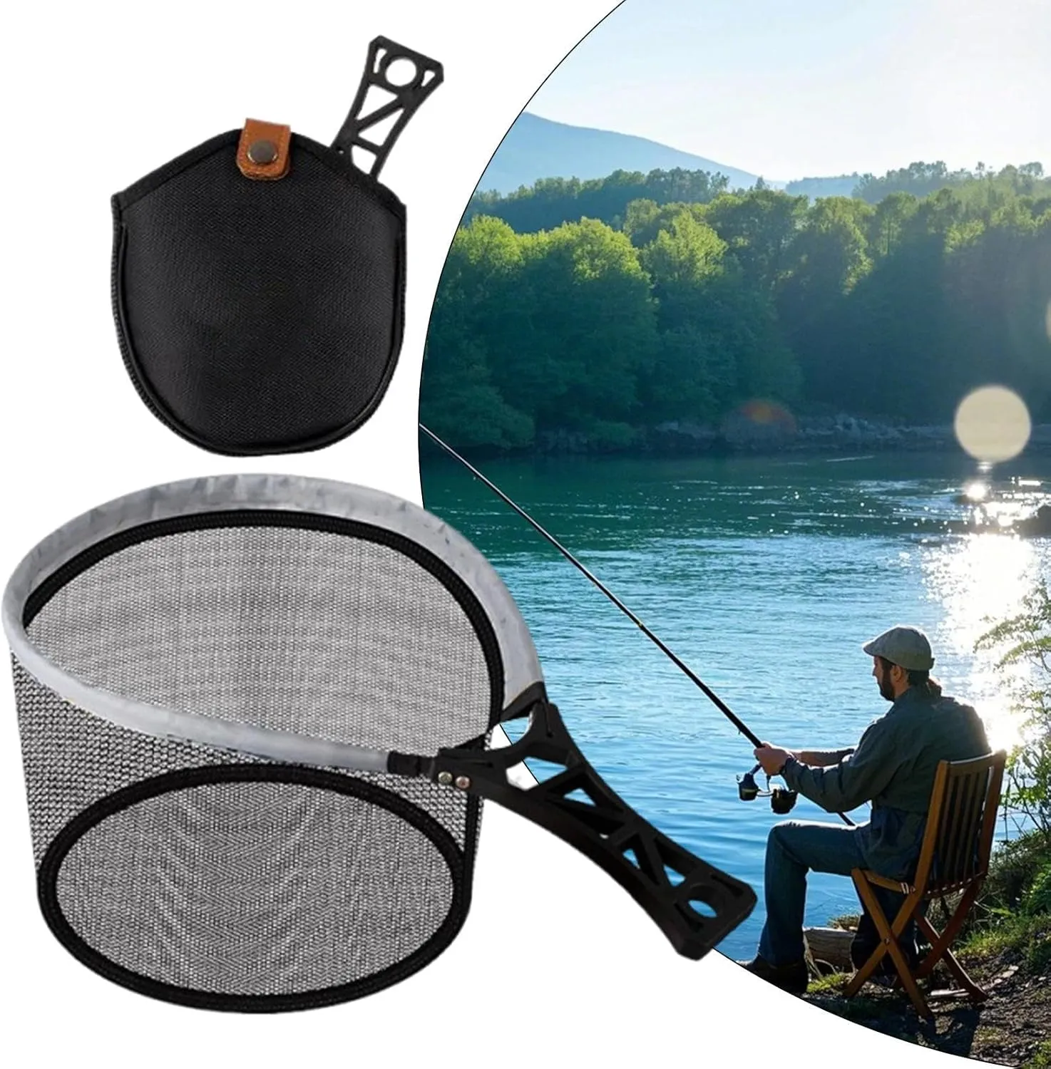 Net with Handle, Nets for r, Foldable Scooper for Shrimp, Portable Outdoor Landing Net for Mountain Wolves Cases River Waters