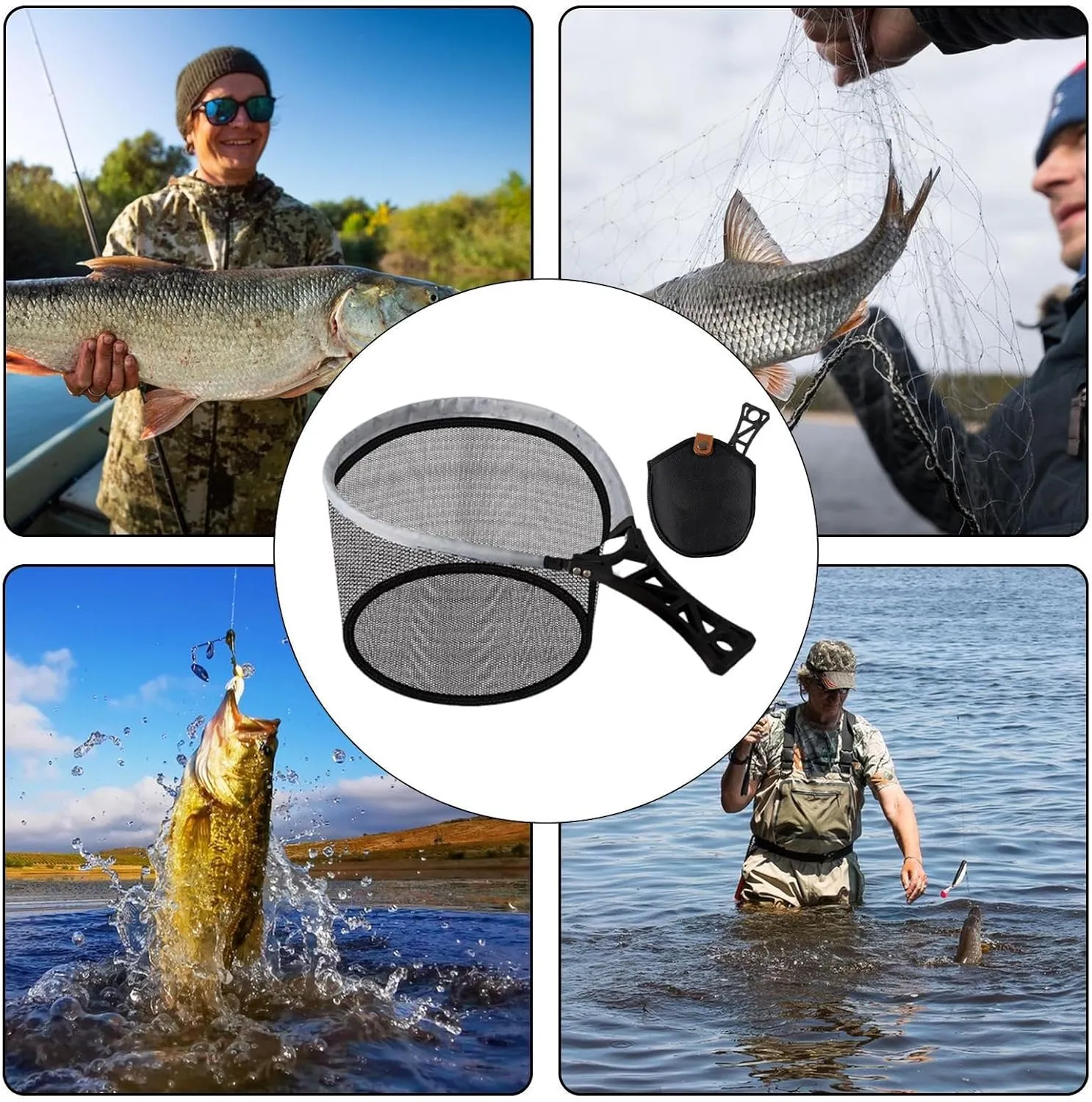 Net with Handle, Nets for r, Foldable Scooper for Shrimp, Portable Outdoor Landing Net for Mountain Wolves Cases River Waters