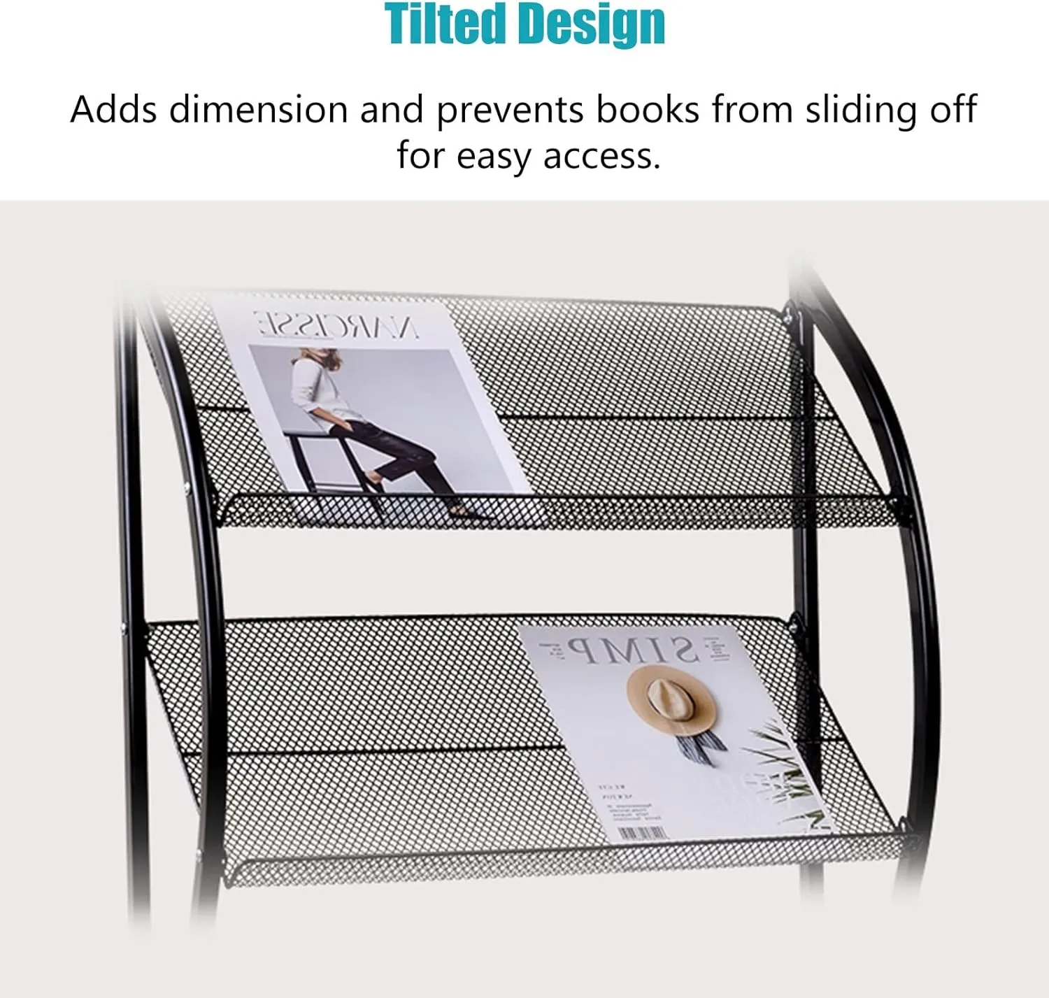 Newspaper Rack Floor Stand, 4-Layer Iron Wheeled Magazine Display Holder, for Brochures, Documents in Exhibitions, Shopping Malls, Hospitals, Offices(Black-LxWxH 50x32x152 cm