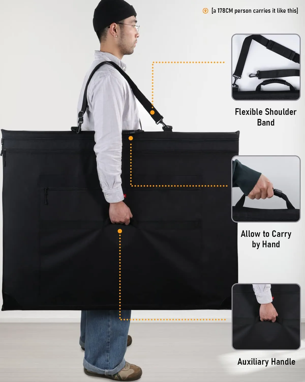 Nicpro Light Weight Art Portfolio Bag, 32 x 42 Extra Large Art Portfolio Case with Detachable Shoulder Strap, Leather Corners, Carrying Storage Case for Artwork, Canvas, Poster, Sketching, and Drawing