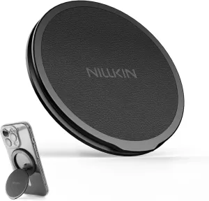Nillkin MagSafe Phone Grip Ring Holder for Double Sided Magnet, Removable Magnetic Phone Ring Holder with Stand for iPhone 16/15/14/13/12/ Series MagSafe Case, Samsung, Magnetic Holder for Gym - Black