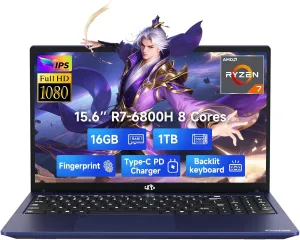 NIMO 15.6" IPS FHD-Gaming-Laptop, 8 Cores AMD Ryzen 7 6800H 16GB DDR5 RAM 1TB SSD (Beat Intel i7-12700H, Up to 4.7GHz) AMD Radeon 680M GPU-Computer with 100W Type-C Backlit Keyboard, Fingerprint