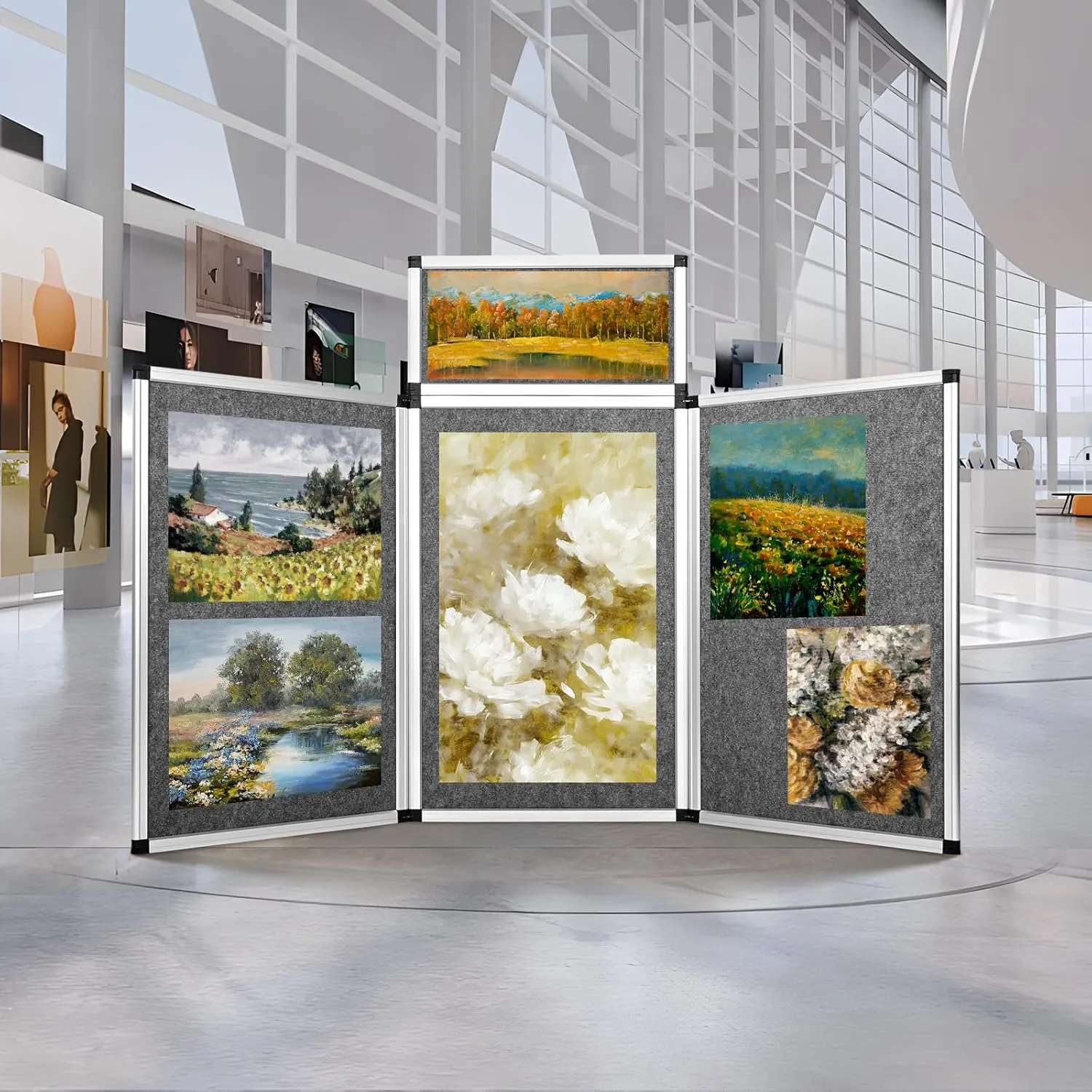 Nisorpa 3 1 Panel Trade Show Presentation Board 70.8 x 35.4 in Desktop Tri Fold Display Board Gray Single Sided Tabletop Display 4 Folding Panels with Moving Bag