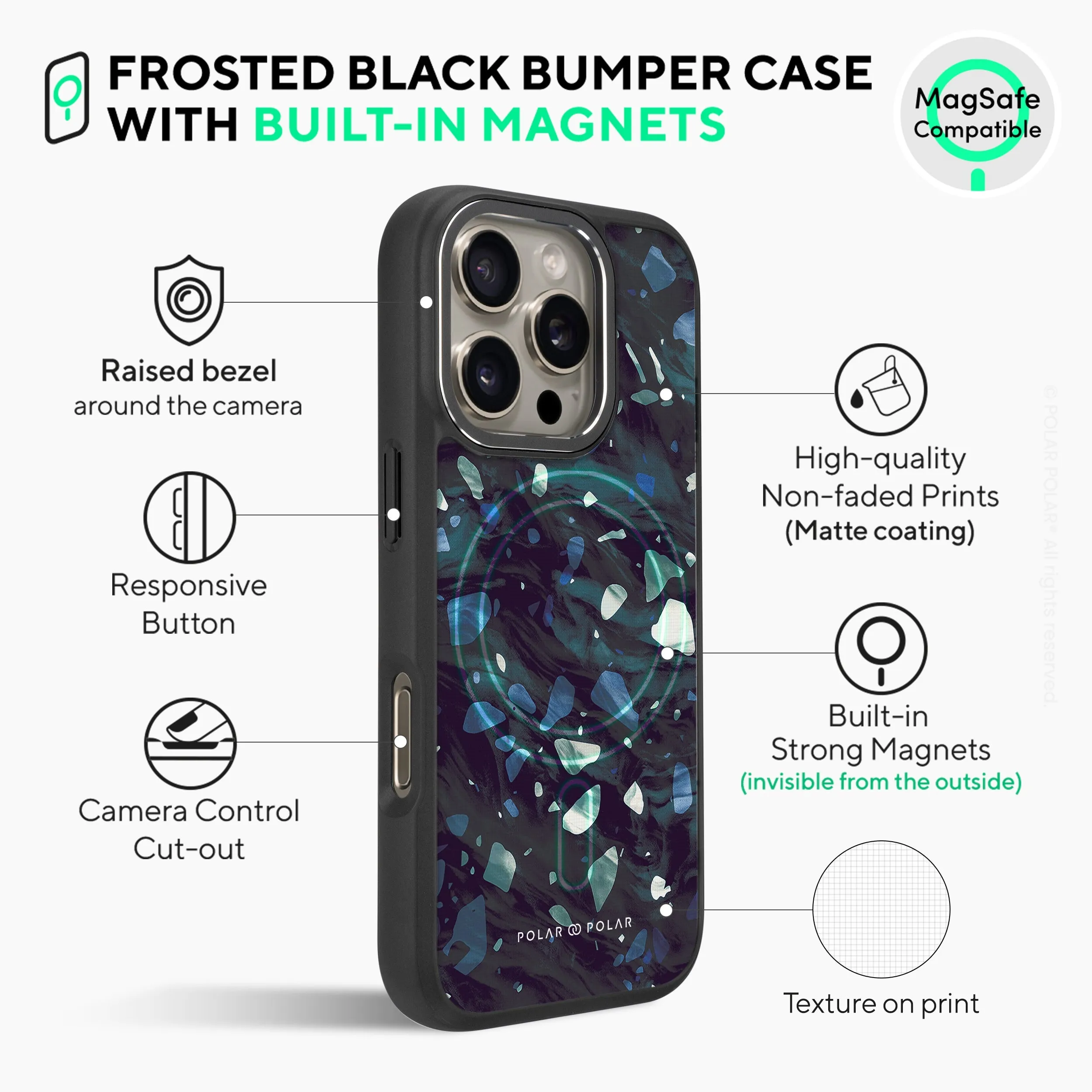 Nordic Terrazzo Gem - iPhone 16 Pro Frosted Black Bumper MagSafe Case