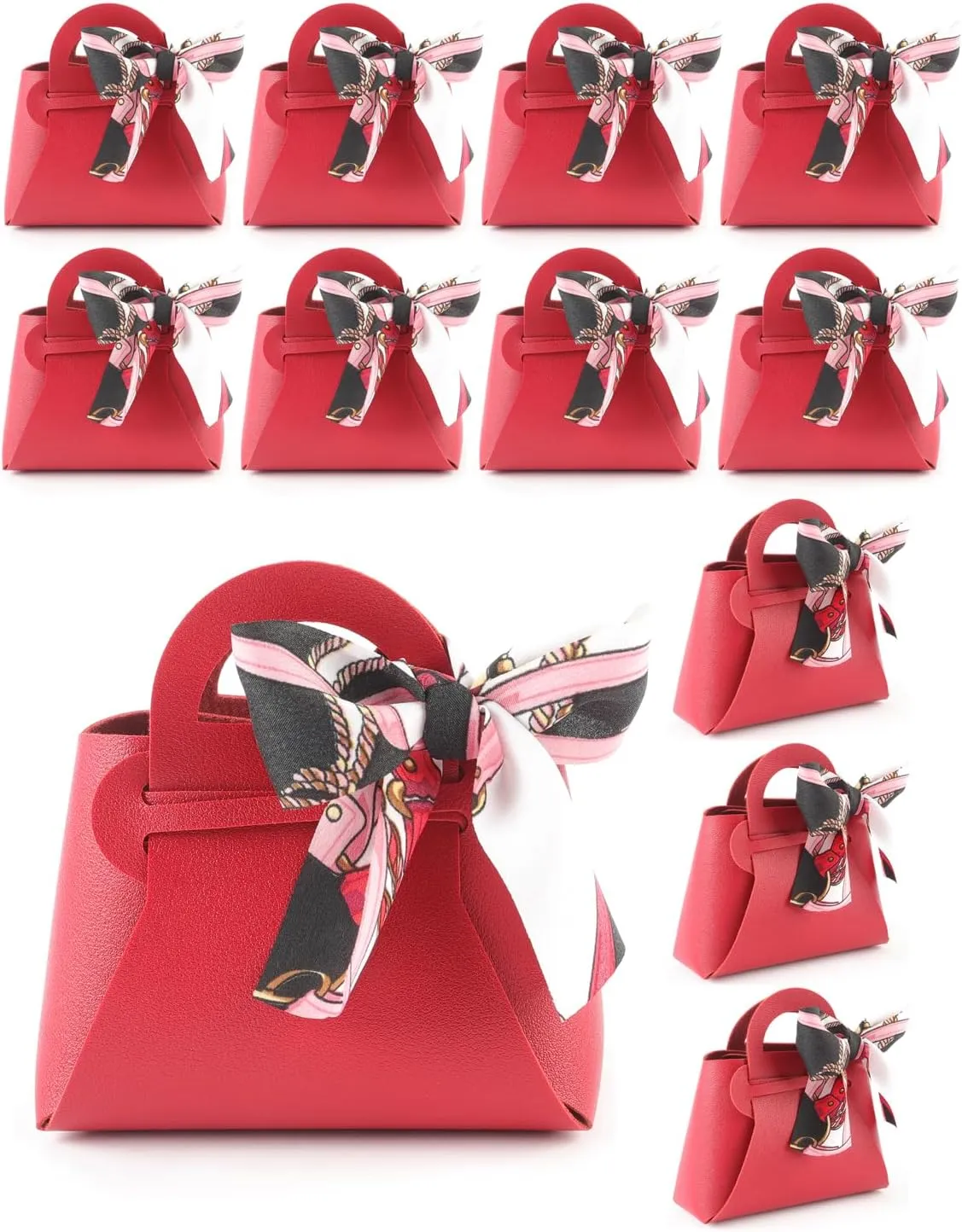 NOWDER 12 Pack Leather Wedding Candy Gift Bags with Handle Reusable Party Favor Boxes for Baby Showers Birthday Christmas Halloween Easter (Burgundy)