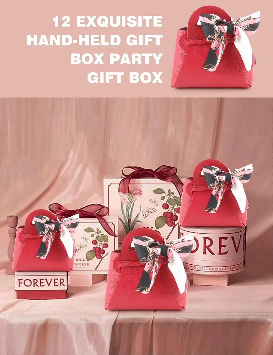 NOWDER 12 Pack Leather Wedding Candy Gift Bags with Handle Reusable Party Favor Boxes for Baby Showers Birthday Christmas Halloween Easter (Burgundy)