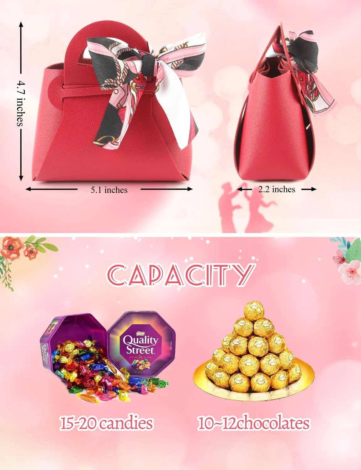 NOWDER 12 Pack Leather Wedding Candy Gift Bags with Handle Reusable Party Favor Boxes for Baby Showers Birthday Christmas Halloween Easter (Burgundy)