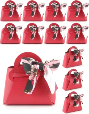 NOWDER 12 Pack Leather Wedding Candy Gift Bags with Handle Reusable Party Favor Boxes for Baby Showers Birthday Christmas Halloween Easter (Burgundy)