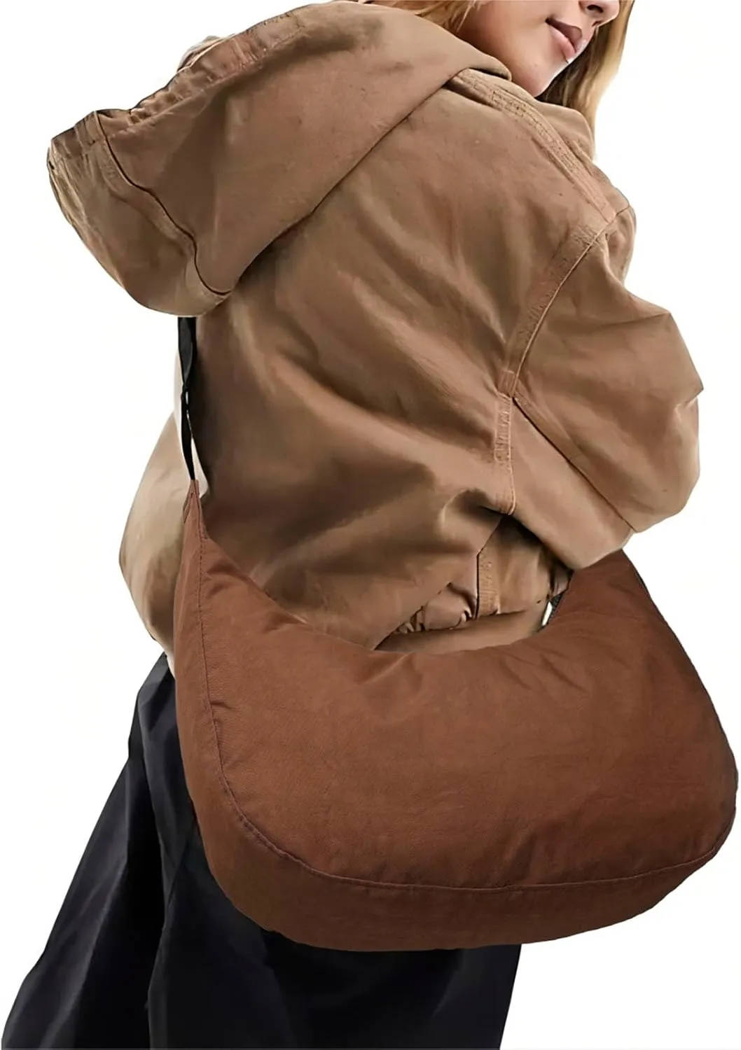 Nylon Crescent Bag - Casual Shoulder Crossbody with Adjustable Strap & Dual Interior Pockets