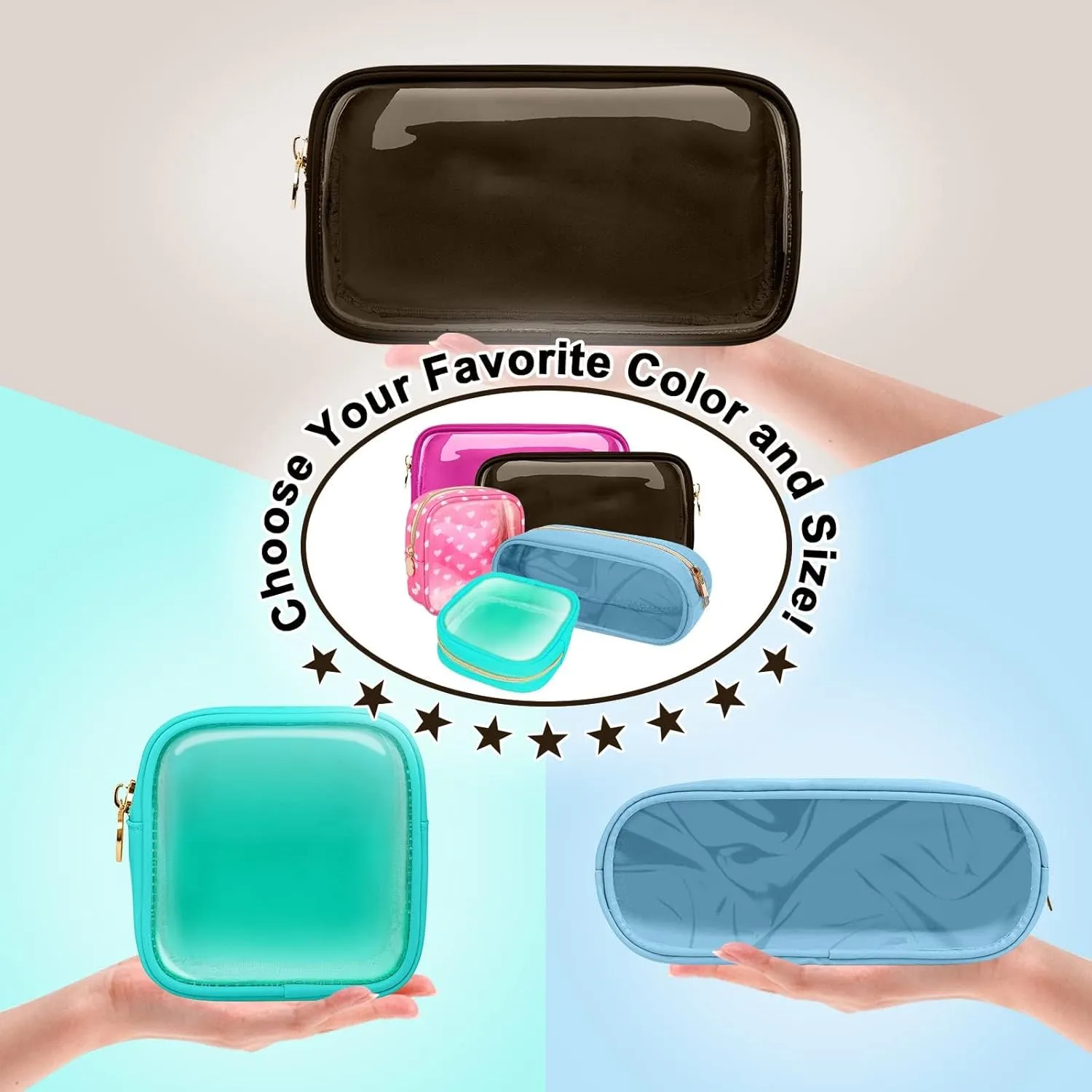 Nylon Small Clear Makeup Bag, Slim Black Makeup Brush Case, Waterproof Travel Toiletry Bag, Zipper Pouch for Purse, Make Up Organizer for Women (Brown)
