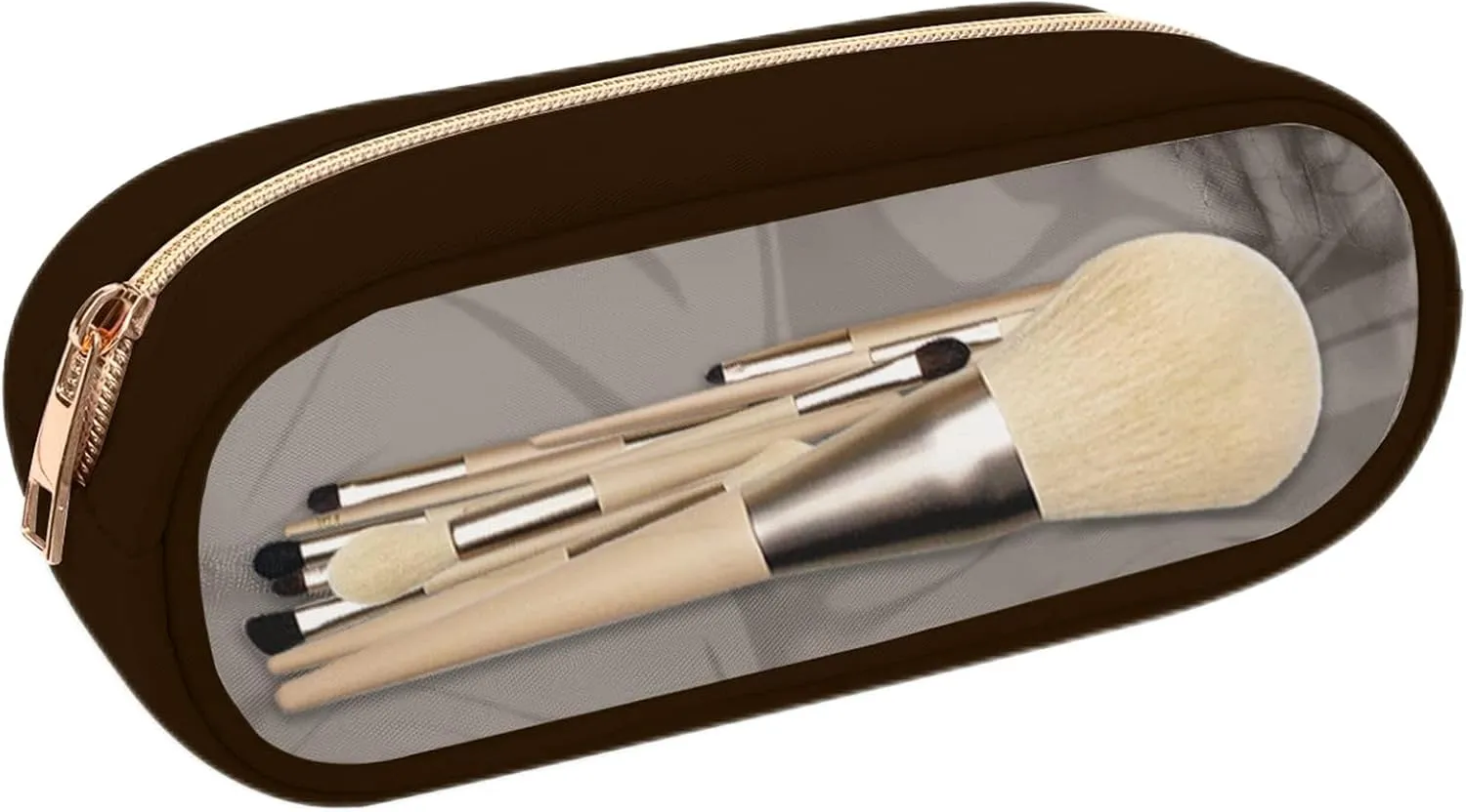 Nylon Small Clear Makeup Bag, Slim Black Makeup Brush Case, Waterproof Travel Toiletry Bag, Zipper Pouch for Purse, Make Up Organizer for Women (Brown)