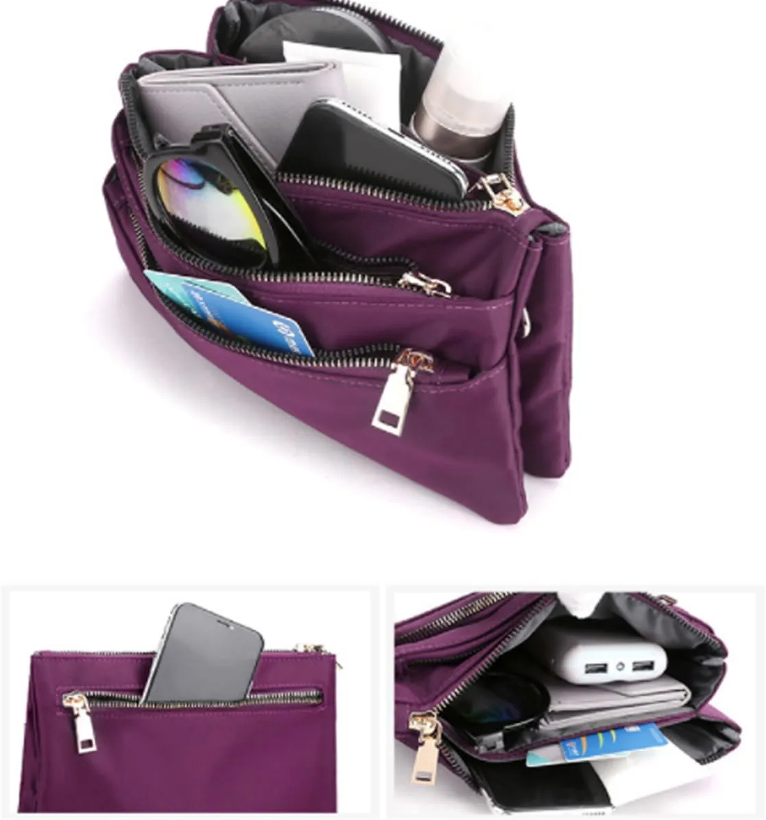 Nylon Small Cross Body Bags for Women Multi Pockets Phone Shoulder Bag Travel Mini Handbag Ladies Cross Body Bag (Grey)