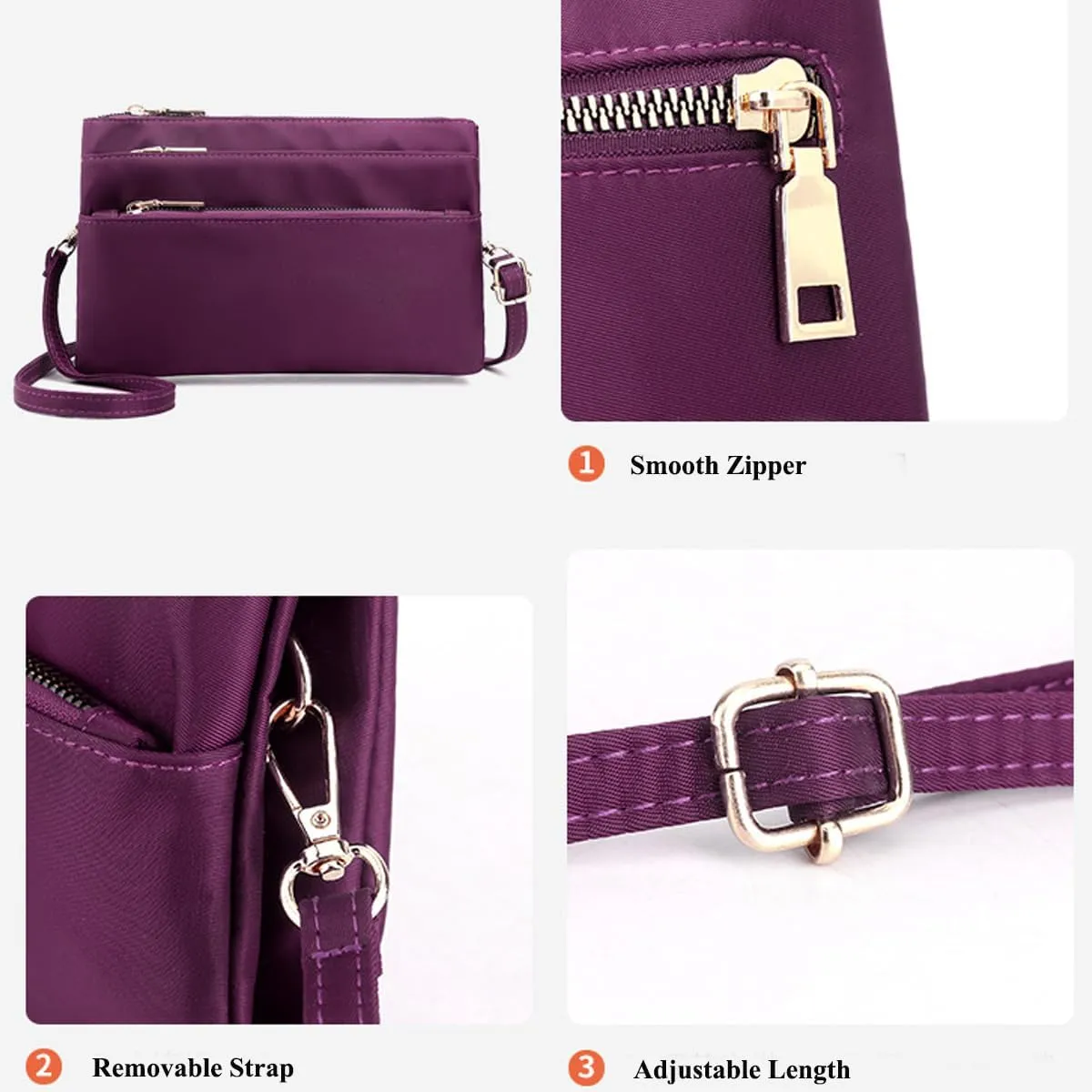 Nylon Small Cross Body Bags for Women Multi Pockets Phone Shoulder Bag Travel Mini Handbag Ladies Cross Body Bag (Grey)