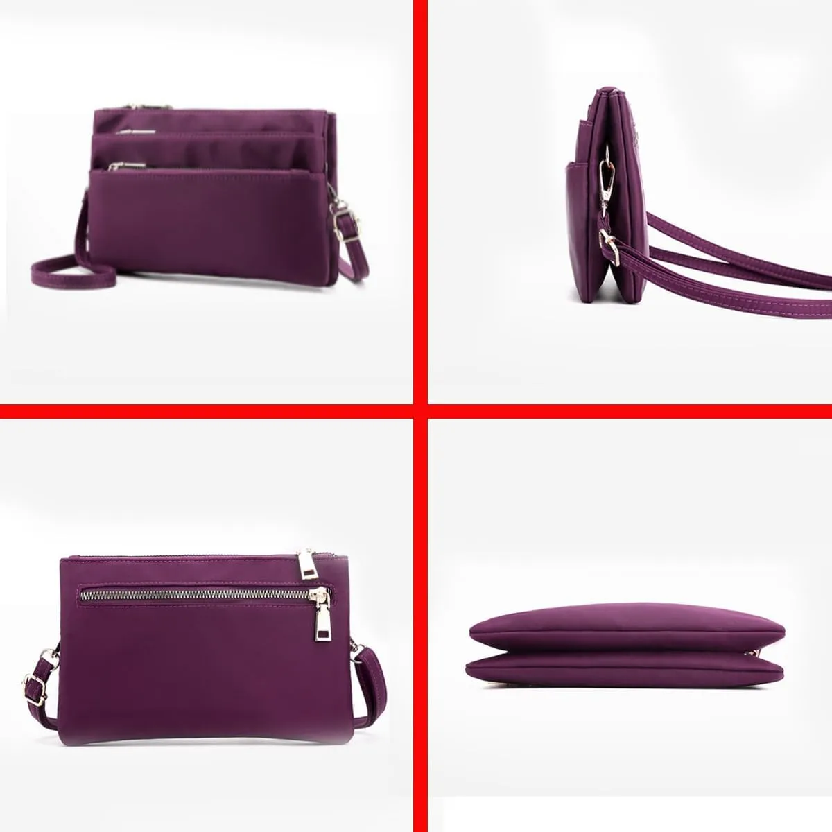 Nylon Small Cross Body Bags for Women Multi Pockets Phone Shoulder Bag Travel Mini Handbag Ladies Cross Body Bag (Grey)