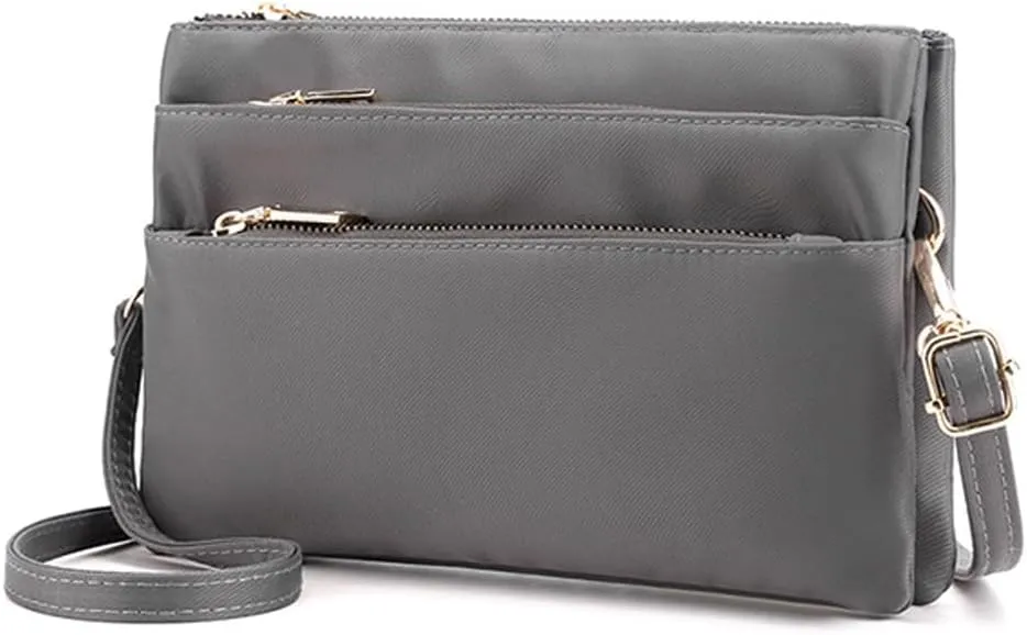 Nylon Small Cross Body Bags for Women Multi Pockets Phone Shoulder Bag Travel Mini Handbag Ladies Cross Body Bag (Grey)