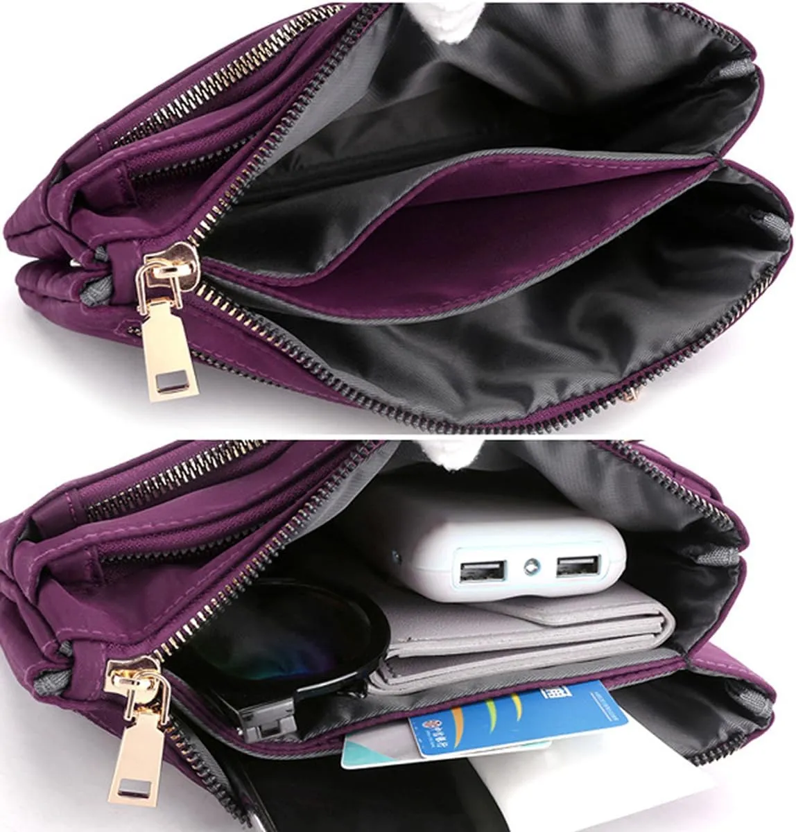 Nylon Small Cross Body Bags for Women Multi Pockets Phone Shoulder Bag Travel Mini Handbag Ladies Cross Body Bag (Grey)