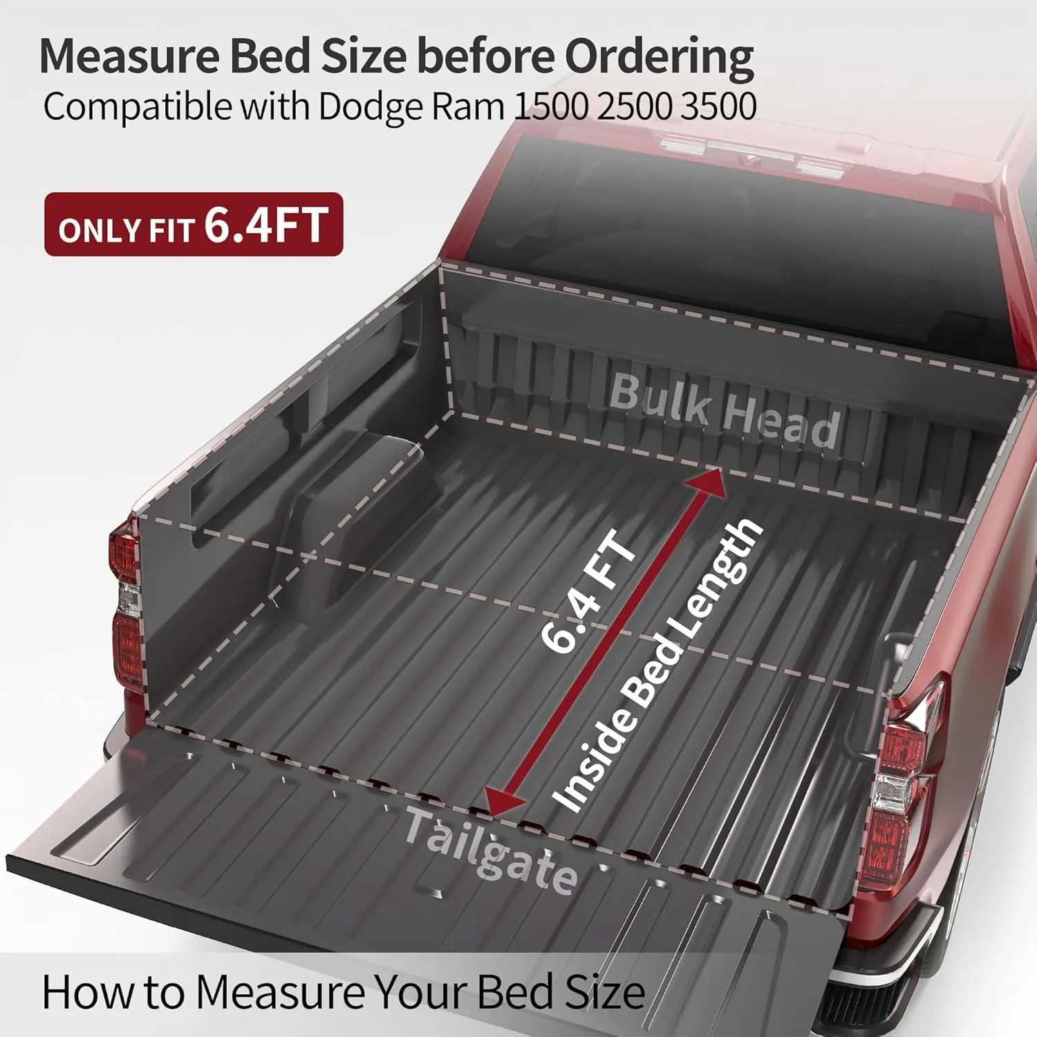oEdRo Soft Tri-Fold Truck Bed Tonneau Cover Compatible with 2002-2025 Dodge Ram 1500 (Inclu. Classic & New), 2003-2025 Dodge Ram 2500 3500, Fleetside 6.4 Ft Bed w/o Ram Box