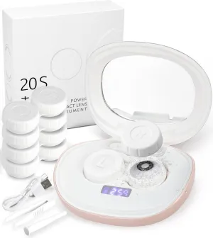 ofone Contact Lens Cleaner, Ultrasonic Contact Lens Cleaning Machine with USB Charger, Timer Display and 5 Contact Solution Cases Kit Replacement for Soft Hard Colored RGP Lenses (Pink)