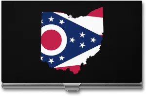 Ohio Map Flag Metal Business Card Holder Wallet Slim Pocket Sports Credit Cards Case