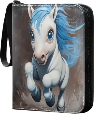 Oil Painting Adorable Horse Cards Binder 4 Pocket Fits 400 Cards with 50 Removable Sleevesves, Trading Card Collector Zipper Album Holder Portable Card Games Display Storage Cases