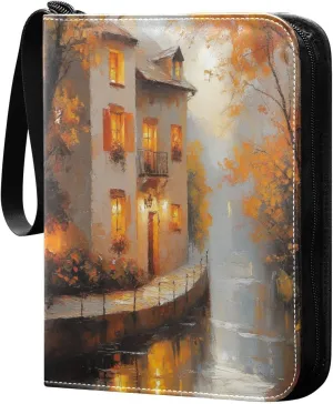 Oil Painting Autumn Evening Cards Binder 4 Pocket Fits 400 Cards with 50 Removable Sleevesves, Trading Card Collector Zipper Album Holder Portable Card Games Display Storage Cases