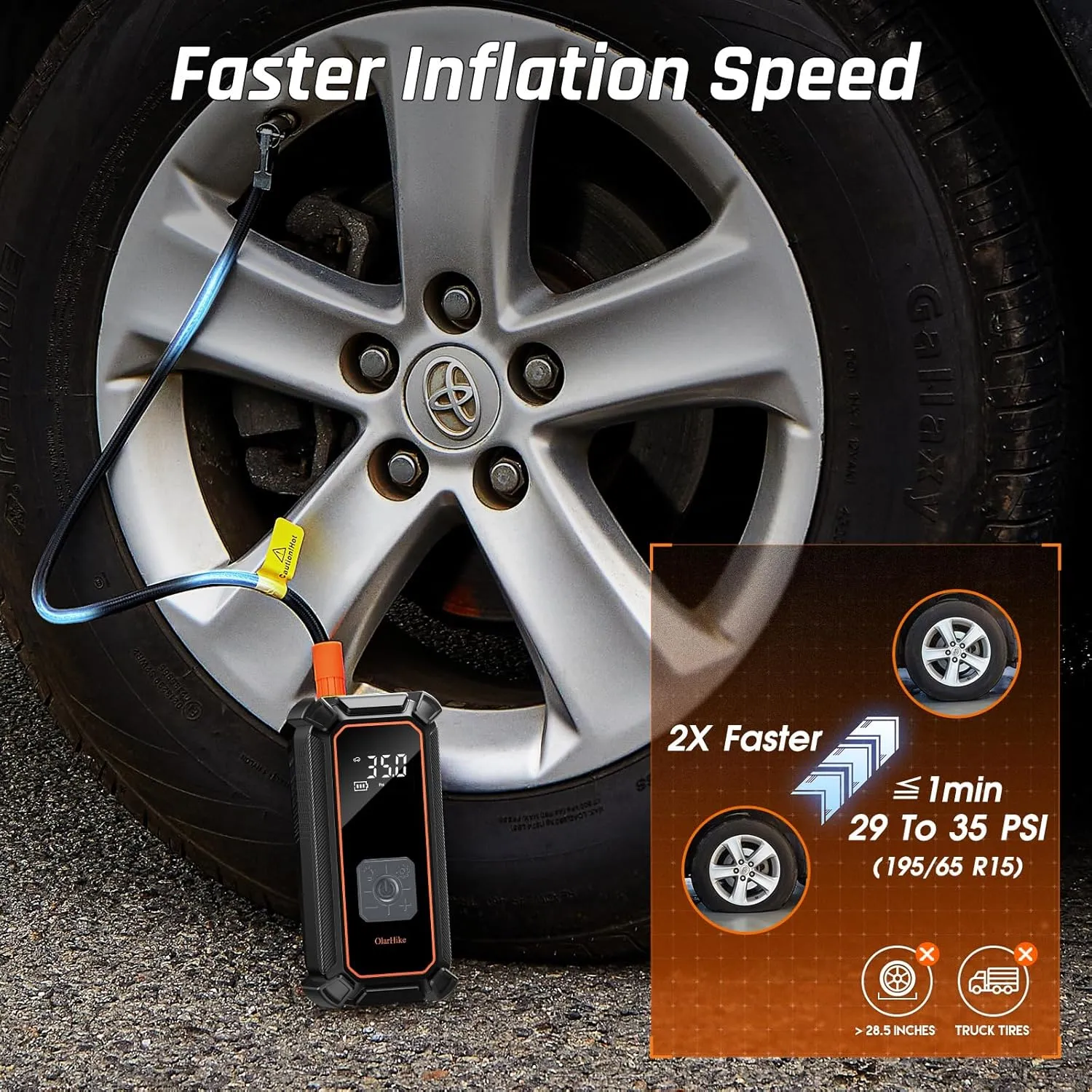 OlarHike Cordless Tire Inflator Portable Air Compressor, 150PSI Dual Mode, 5400mAh Auto Air Pump for Car Tires, Motorcycle, Bicycle, Smart Electric Pump with LED Light & Digital Pressure Gauge