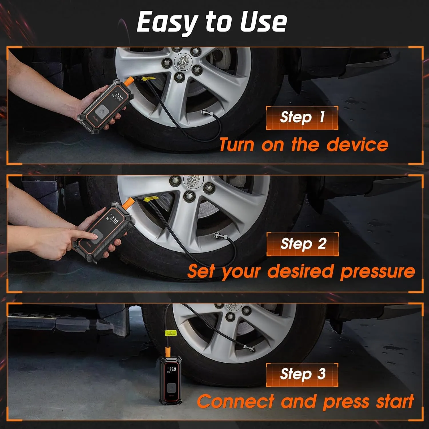 OlarHike Cordless Tire Inflator Portable Air Compressor, 150PSI Dual Mode, 5400mAh Auto Air Pump for Car Tires, Motorcycle, Bicycle, Smart Electric Pump with LED Light & Digital Pressure Gauge