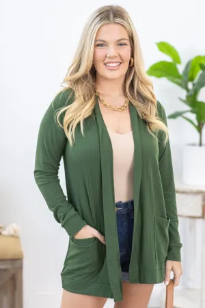 Olive Knit Cardigan With Pockets