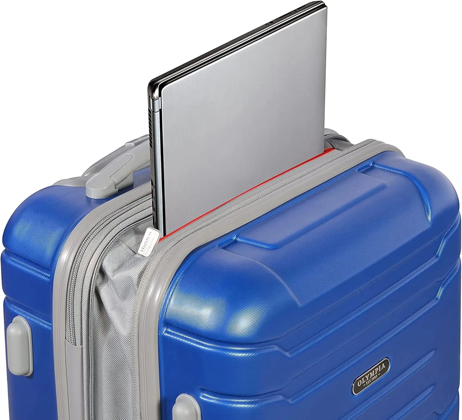 Olympia U.S.A. Denmark 22" Carry-On Suitcase - Lightweight Hardside Luggage, Expandable 30%, 8 Jumbo Spinner Wheels, Utility Hook & Hidden Laptop Compartment (Navy)