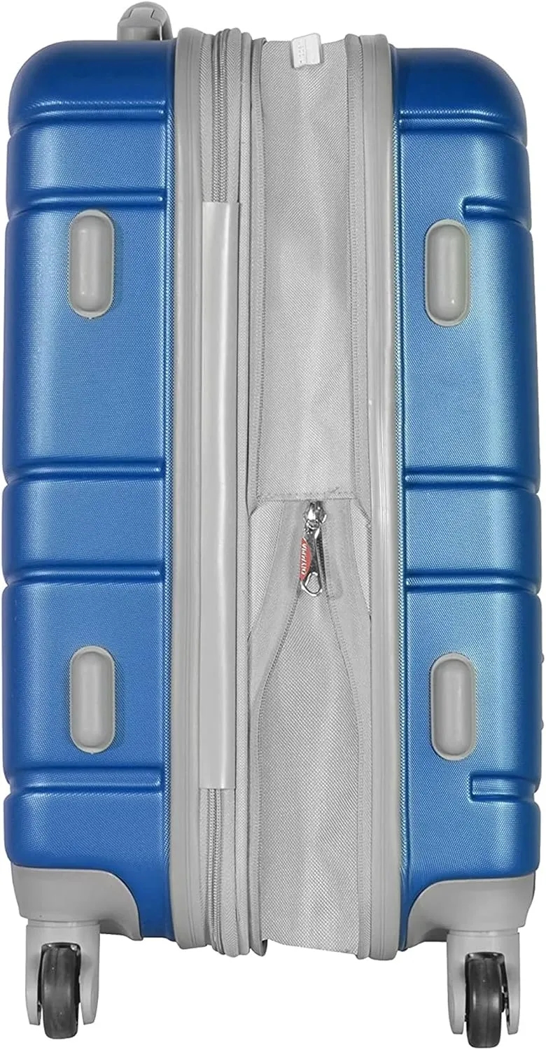 Olympia U.S.A. Denmark 22" Carry-On Suitcase - Lightweight Hardside Luggage, Expandable 30%, 8 Jumbo Spinner Wheels, Utility Hook & Hidden Laptop Compartment (Navy)