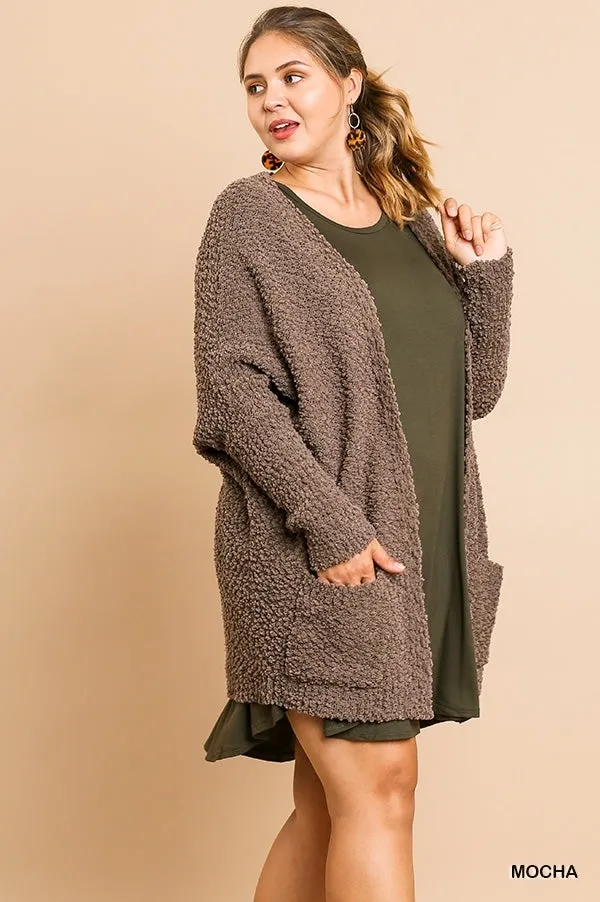 Open Front Oversized Cardigan Sweater with Pockets