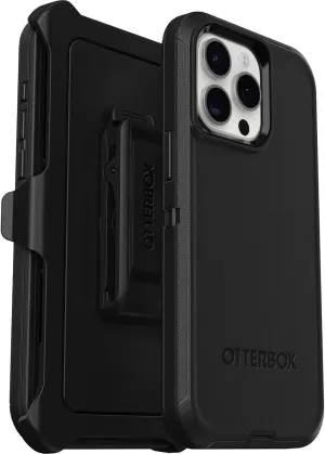 OtterBox iPhone 15 Pro MAX (Only) Defender Series Case - BLACK, screenless, rugged & durable, with port protection, includes holster clip kickstand (ships in polybag, ideal for business customers)